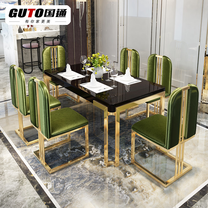 National post modern stainless steel minimalist gilded marble dining room table tempered glass 6 people dining table and chairs combined