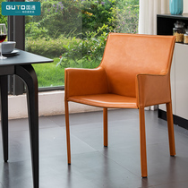 Nordic dining chair home Modern simple light luxury restaurant chair back chair cafe Bookroom chair saddle leather all-inclusive