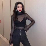 Сексуальные и прозрачные кружевные плиссированные топ для женщин в начале осени тонкий стиль и стильная тонкая посадка внутренней рубашки с сетью водолазки для женщин для женщин