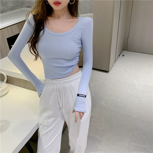 Короткий лонгслив, футболка, универсальный комплект, высокая талия