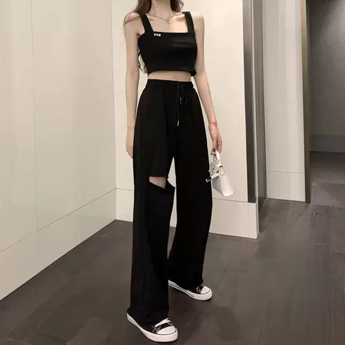 Топ с чашечками, короткая майка топ, цветные штаны для отдыха, коллекция 2022, в цветочек