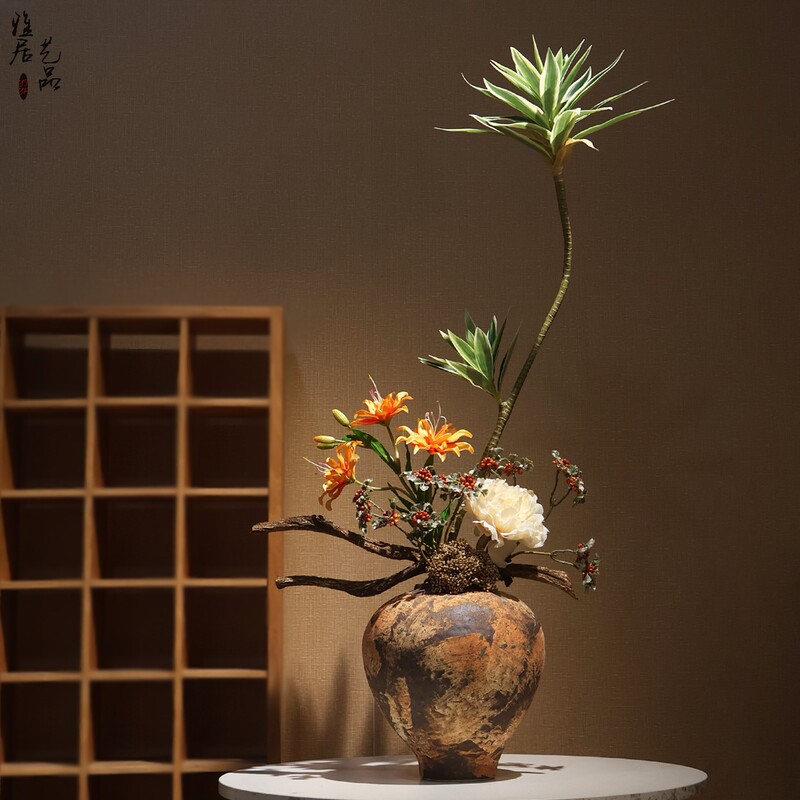 Wabi-Sabi Style Hand-Painted Ceramic Vase Ornament, New Chinese Zen Style, High-End Flower Arrangement, Song-Style Entrance Hall, Homestay, Hotel Decoration