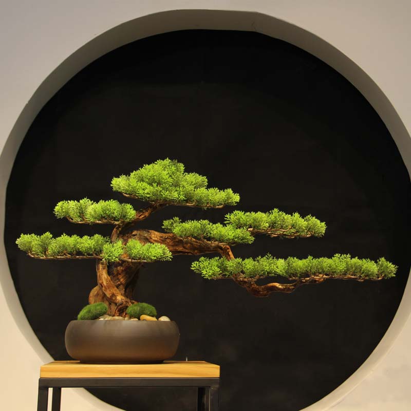 Simulation of new Chinese greeting passenger pine bonsai swing piece home living room Boku frame creative view solid wood green planting decorations