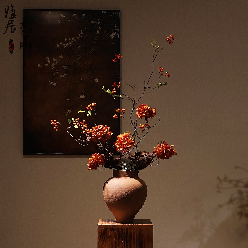 Song Dynasty Aesthetic Ceramic Vase, Zen-Inspired New Chinese-Style Ornament, High-End Flower Arrangement for Guesthouses and Hotels, Entrance Hall Home Decoration