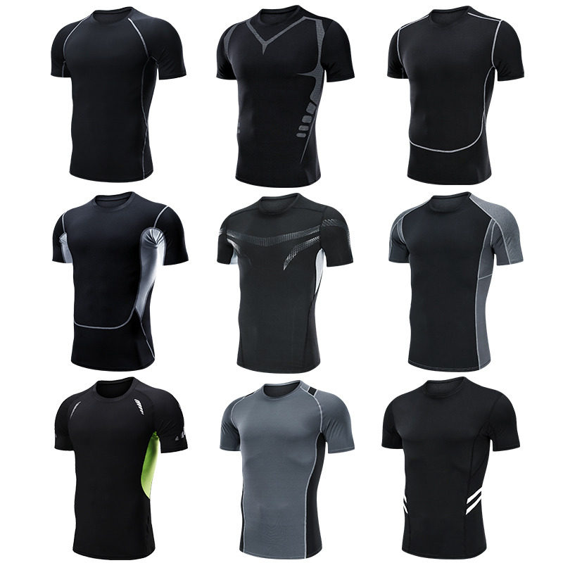 Fitness Clothes Men's Summer Tight Clothing Short Sleeves Equipment Football Basketball Training Suit Sports Running Speed Dry Ice Silk T-shirts
