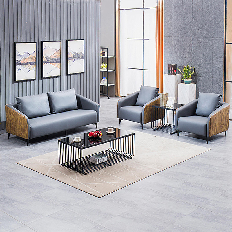 Office sofas tea table Composition Business modern minimalist trio of reception guests in talks for casual real leather sofas