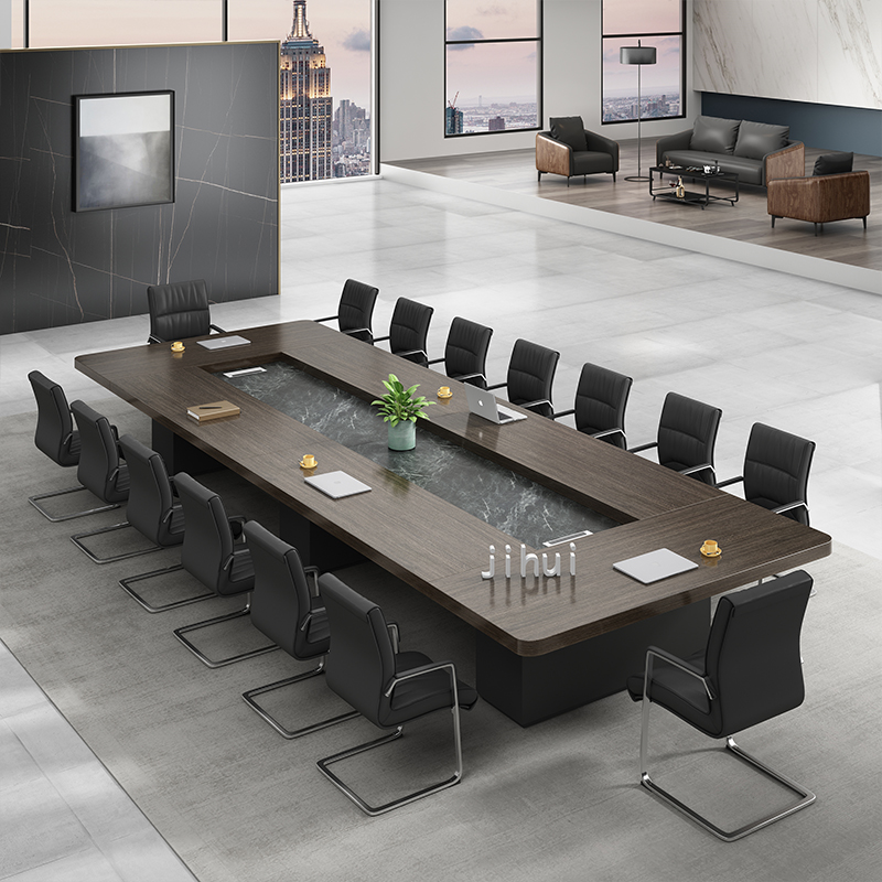 Modern conference room large conference table long strip simple desk chair combination rectangular office negotiation table black