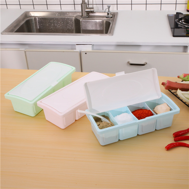 Kitchen combination seasoning box seasoning tank four-grid salt shaker seasoning storage box set seasoning box seasoning box seasoning tank