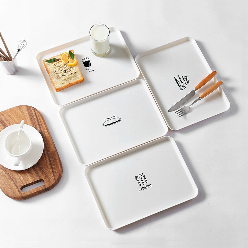 Simple ins style home rectangular tray plastic creative white tray tea tray fruit tray cake bread plate