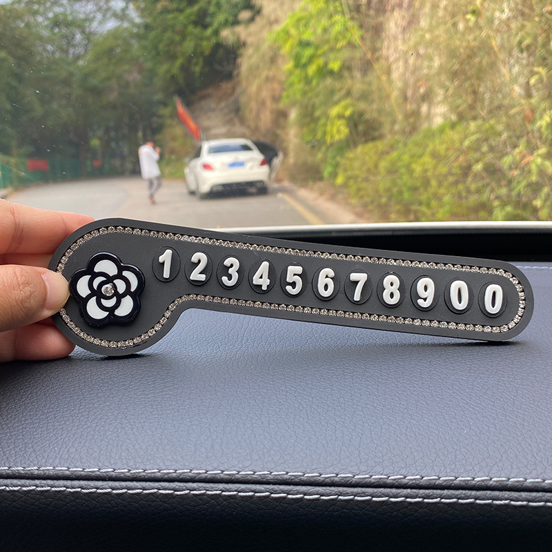 Car temporary parking truck car temperament camellia mobile phone number plate can be hidden in the car with night light moving car card