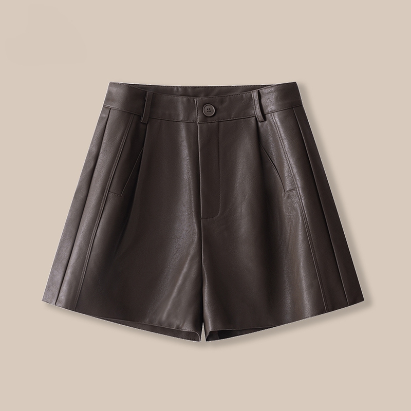 European High-End Pu Leather Shorts for Women, Autumn and Winter 2026 New Style, High-Waisted, Retro, Casual, Versatile, Petite Wide-Leg Boot Shorts European High-End Pu Leather Shorts for Women, Autumn and Winter 2026 New Style, High-Waisted, Retro, Casual, Versatile, Petite Wide-Leg Boot Shorts