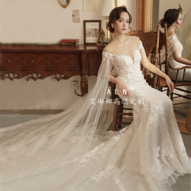 Fan-style fish tail light wedding dress 2022 new brides wedding sumptuals Luxurious lined with waistcoat Slender Trailing Lady