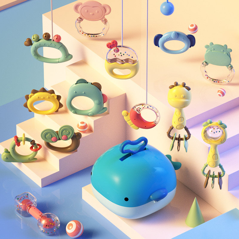 Tooth fixer for infants 0-1 year old animal grinding stick can be boiled for newborn comfort bedside music bell hand bell set toy