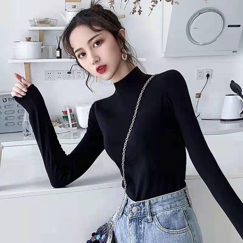 Half-height collar bottom-shirt female inner lap winter black thin style Modale double-face autummy autumn clothes self-heating thermostatic T-shirt