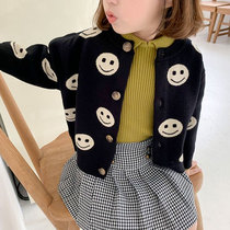 Children knit cardiovert 2021 fall new girls ocean gas round point male and female baby smiling face sweater jacket tide