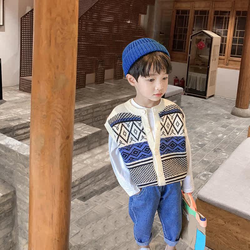 Boy's sweater knitted vest 2021 Spring and Autumn - Winter new Han - Edition children's vest vest casual shoulder sweater