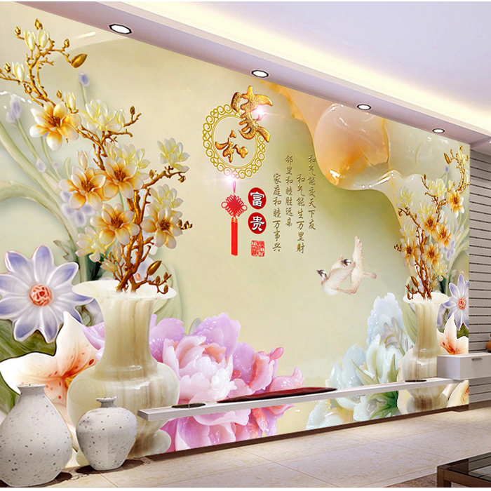 Chinese style 18d relief home and wealthy TV background wall cloth 8d modern minimalist living room wallpaper 5d atmospheric mural