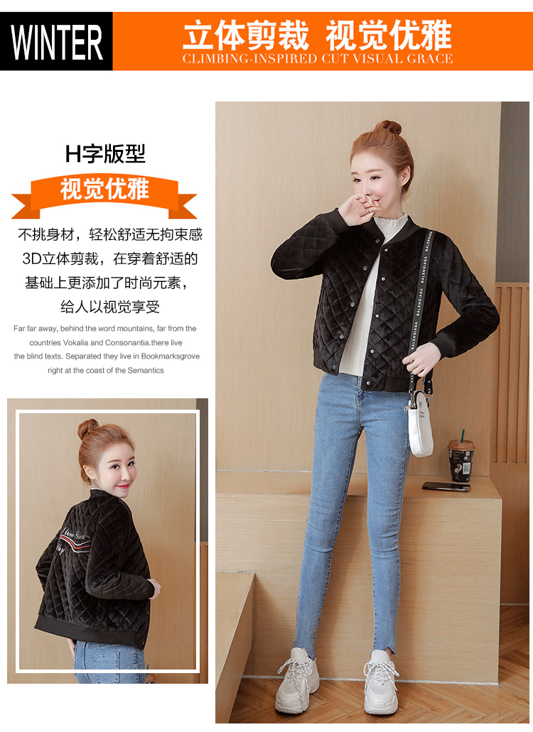 Áo khoác mùa thu trước mùa thu nữ mới nhung vàng ngắn hình kim cương độn bông ấm nhỏ áo khoác nữ - Bông áo phao nữ dáng dài đẹp