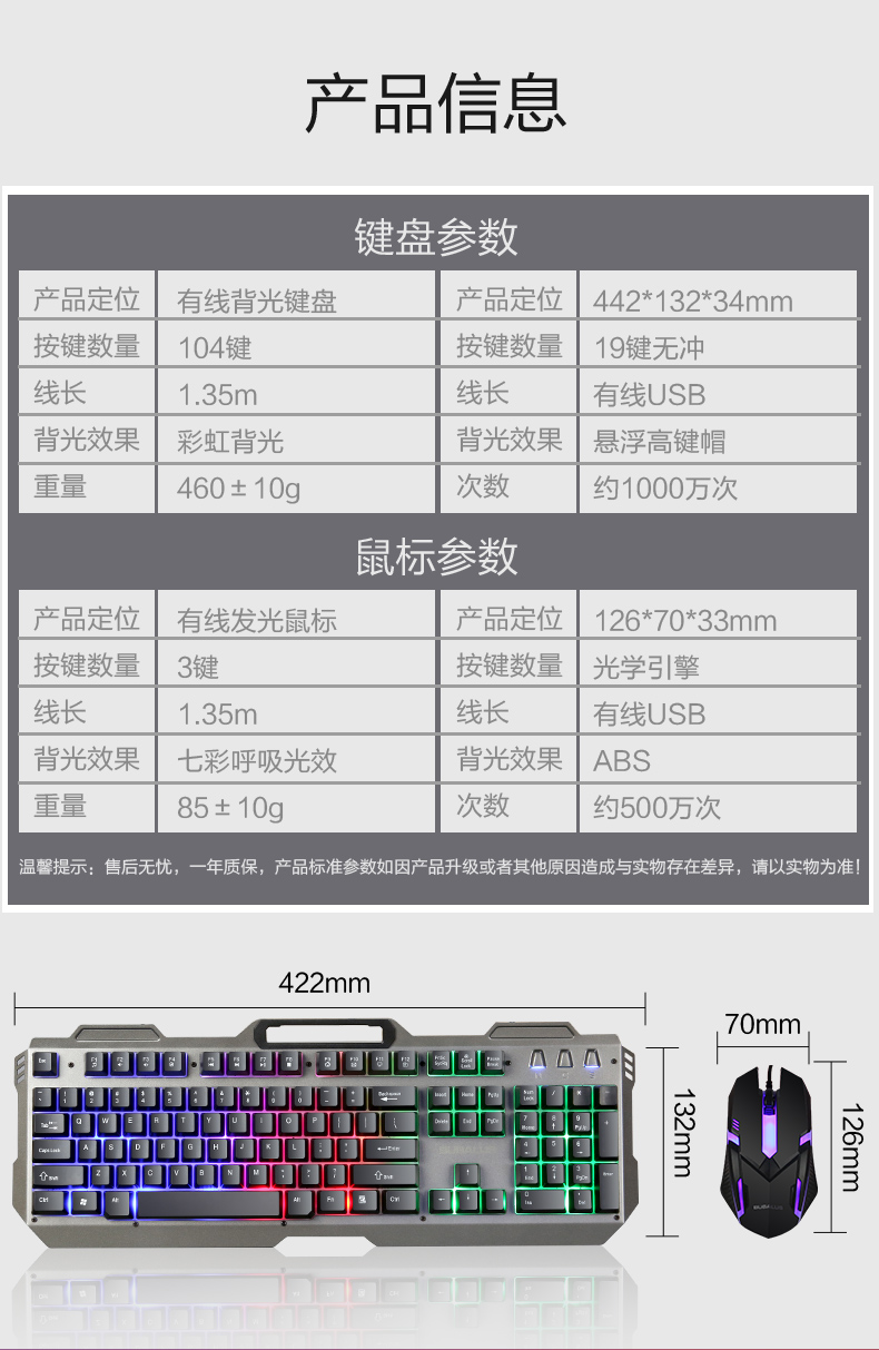 防水键盘、仿真机械、七色背光：BUBALUS 大水牛 有线键盘鼠标套装KM301 券后29元包邮（上次35元） 买手党-买手聚集的地方