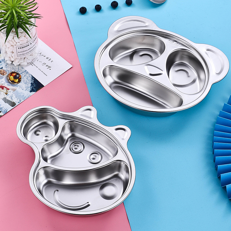 Food-Grade 304 Stainless Steel Children's Dinner Plate, Kindergarten Tableware, Cartoon Cute Baby Eating Divided Plate