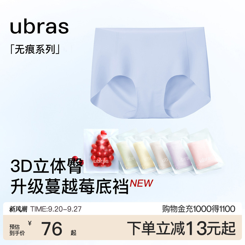 Ubras Seamless Underwear for Women, Cranberry Color, 15A Antibacterial Pure Cotton, Extended Crotch, Summer Thin Mid-Waist Invisible Shorts