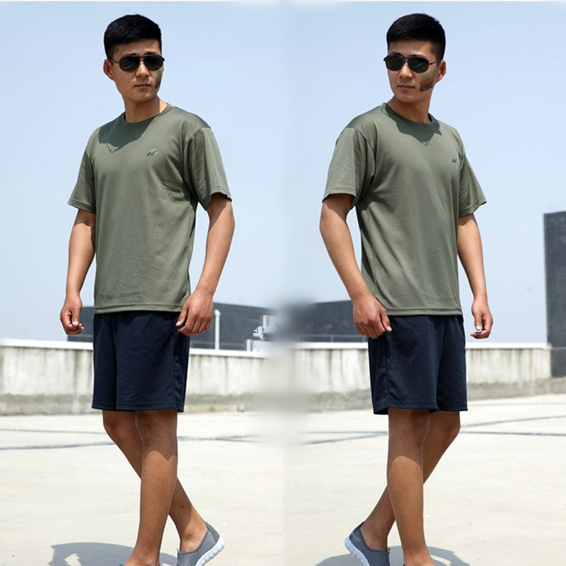 Summer fitness training suit Men's tactical army fan short sleeve crew neck fitness suit Shorts Quick-drying military training suit Tt-shirt