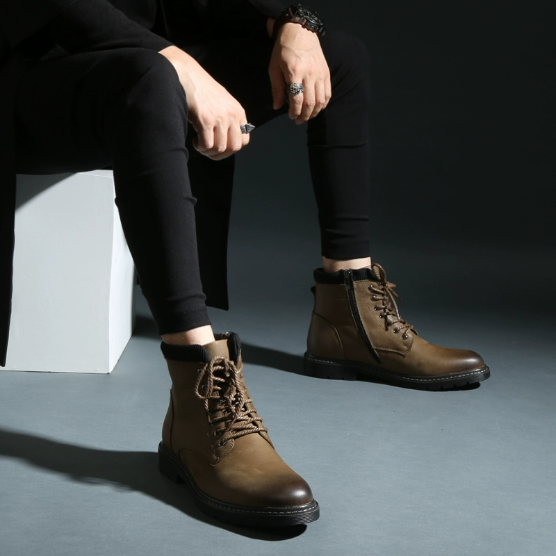 Mùa đông Martin boots da giày dụng cụ nam xu hướng phong cách Hàn Quốc hoang dã Anh 2018 giày cao nam mới - Bật lửa