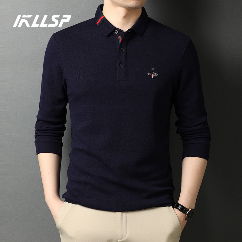 European station long sleeve polo shirt men's size 2021 autumn new business lapel casual high end Tide brand T-shirt