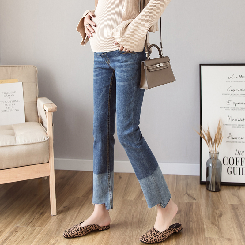 Pregnant Woman Jeans Spring Autumn Outwear U Type Nursery Pants Wide Leg Fashion 2021 Micro Horn Pants Autumn Clothing Inner Lap Pants