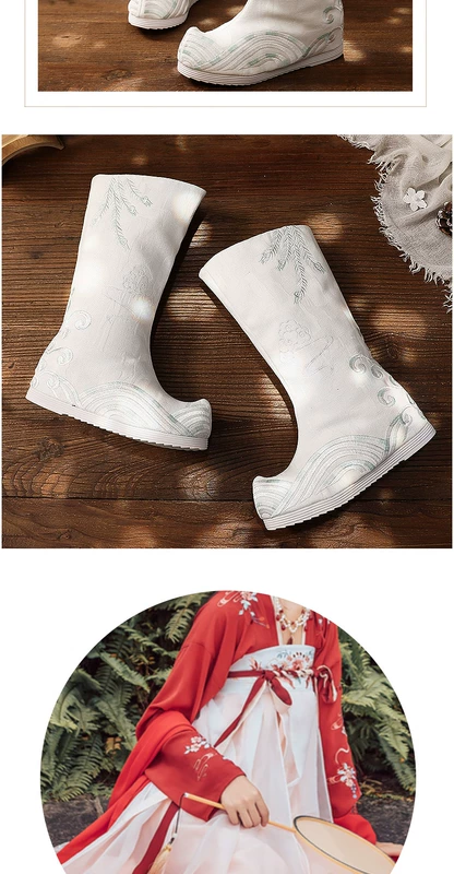 Mu Lanfeng 2019 mùa thu và mùa đông mới Hanfu boots trẻ em phong cách cổ cao ống vải thêu trang phục cổ - Kính khung