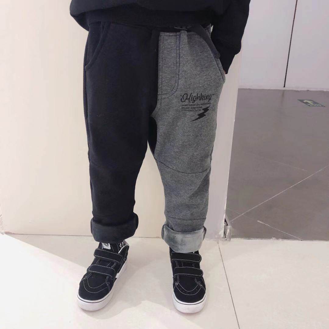 ENOCHBABY homemade Japanese boy plus velvet stitching color matching trousers winter no velvet thickening sweatpants