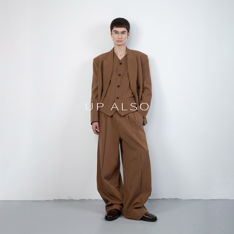 Upalso Power and Elegance Silhouette Suit Jacket Three-Piece Set Silhouette Old Money New Rich Drape Suit Men's Suit