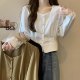 Large size spring and autumn French square collar long-sleeved shirt for women with fat mm design niche shirt unique chic short top