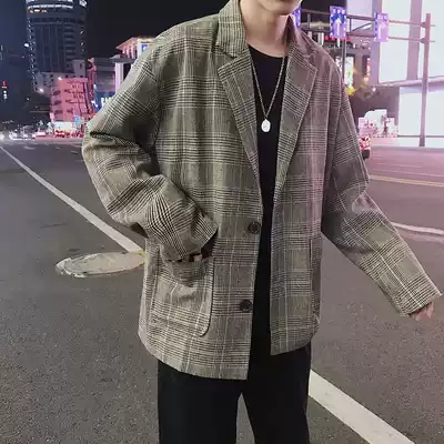 Les handsome T blazer Men's plaid casual small suit Korean version of the trend top Ruffian handsome wild fried street spring and Autumn tide