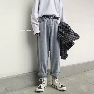 Jeans men's loose straight trendy brand drop sense wide leg pants Dad ins Korean version of the trend autumn and winter all-match students