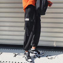 ins overalls mens national tide beam feet tide brand functional French straight tube drop sense wide leg Korean version of the trend nine-point pants