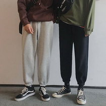 Couple pants mens thickened and velvet sportswear sweatpants trendy brand leggings casual winter mens pants loose outer wear trousers