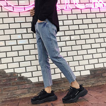 Nine-point jeans mens small feet slim Korean version of the trend pants tide men straight net red retro nine-point irregular ins