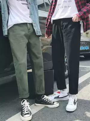 Jeans men Korean version of the trend straight tube ankle-length pants ins pants couple Tide brand Joker Hong Kong wind high street ruffian handsome 9 points