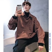 Shirt mens long-sleeved Korean shirt Hong Kong style ins plaid shirt all-match trend net red very fairy ruffian handsome handsome tide