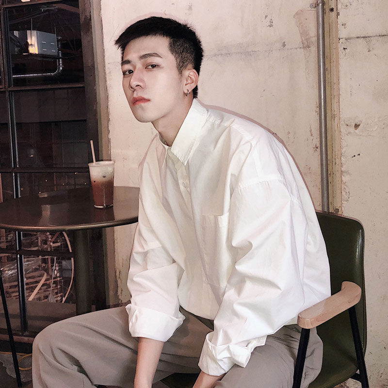 White shirt loose male original juku with long sleeves shirt Korean version trend net red and very fairy's blouses handsome harbor windward