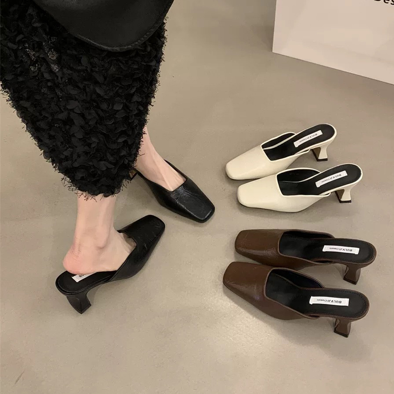 French-Style High-Heeled Mules for Women, 2026 New Model, Elegant Chunky Heels, Comfortable for Feet, Fitting Room Shoes, Sandals French-Style High-Heeled Mules for Women, 2026 New Model, Elegant Chunky Heels, Comfortable for Feet, Fitting Room Shoes, Sandals