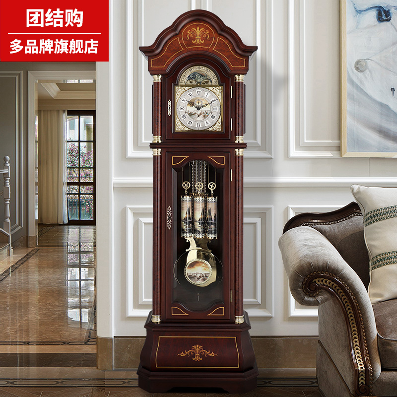 Hemler movement floor clock Living room household table clock Luxury European-style sitting clock Solid wood vintage mechanical clock ornaments