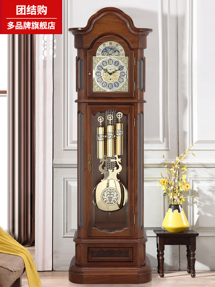 Floor-to-ceiling clock living room home mechanical seat clock Hermler imported movement sitting clock vintage solid wood clock vertical ornaments