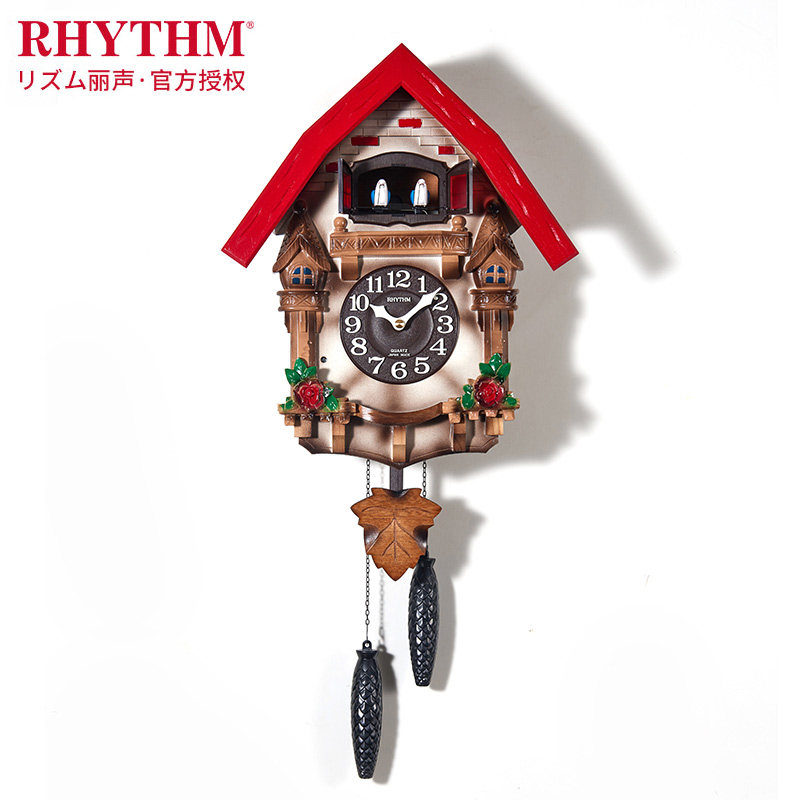 RHYTHM sound Cuckoo wall clock Cartoon children's solid wood hanging watch living room mute mechanical timekeeping creative fashion