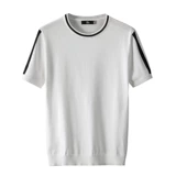 Трикотажный свитер, летняя дышащая комфортная тонкая шелковая приятная телу рубашка, круглый воротник