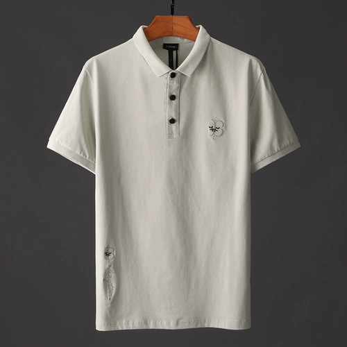 Футболка polo, с вышивкой, облегающий крой, короткий рукав, высокий воротник