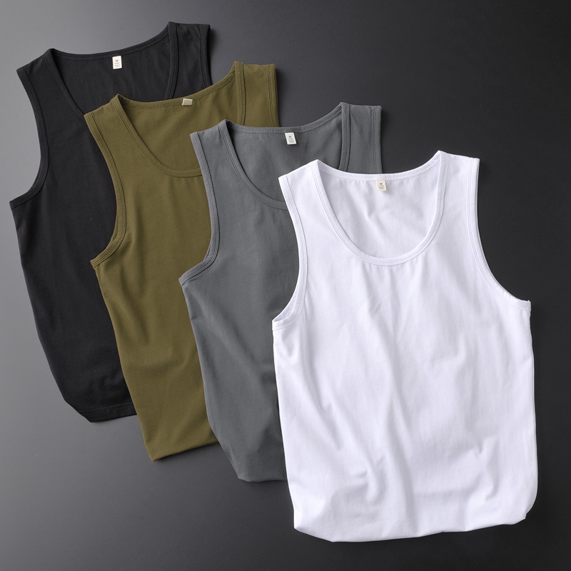 Summer Solid Color Slim Fit Men's Vest, Men's Fitness Sports Sleeveless Shirt, Sleeveless T-Shirt for Young Men, Inner Wear Top I