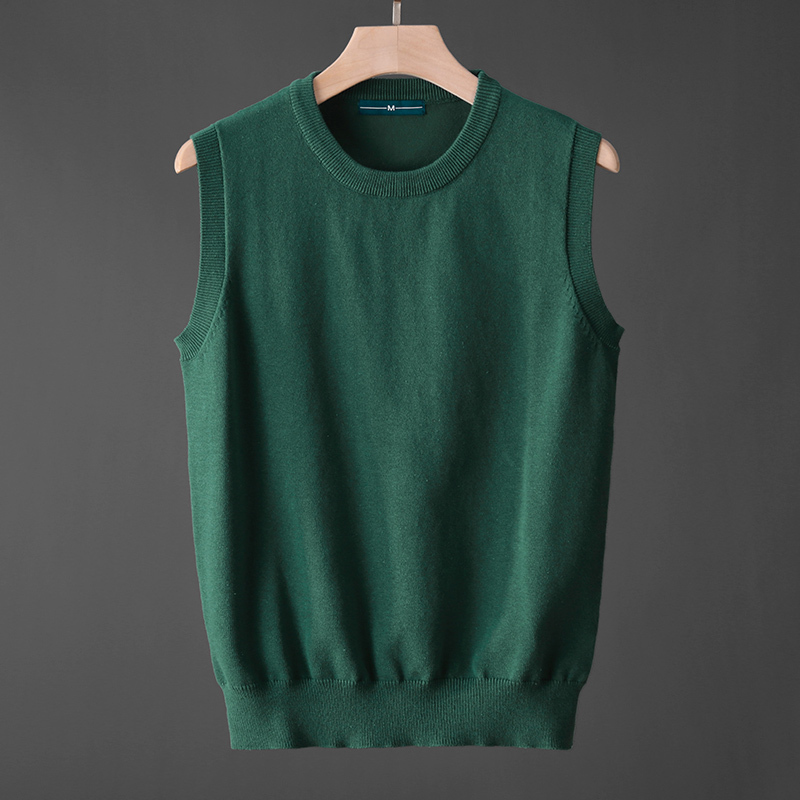 2024 Autumn Round Neck Slim Fit Men's Sweater Vest Korean Style Youth Casual Sleeveless Knitted Vest a