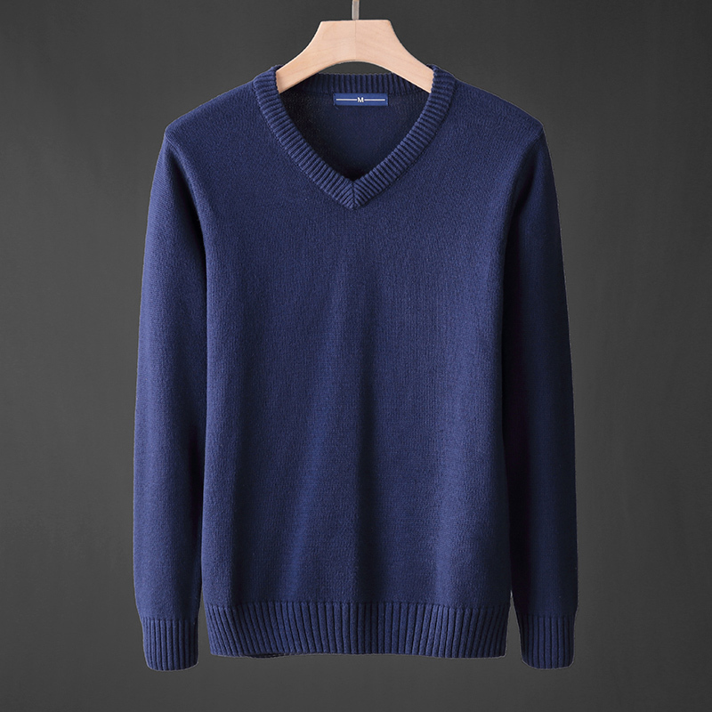 Solid Color V-Neck Slim Fit Young Men's Sweater Autumn and Winter Pullover Men's Knitwear Base Layer Sweater Knitwear a